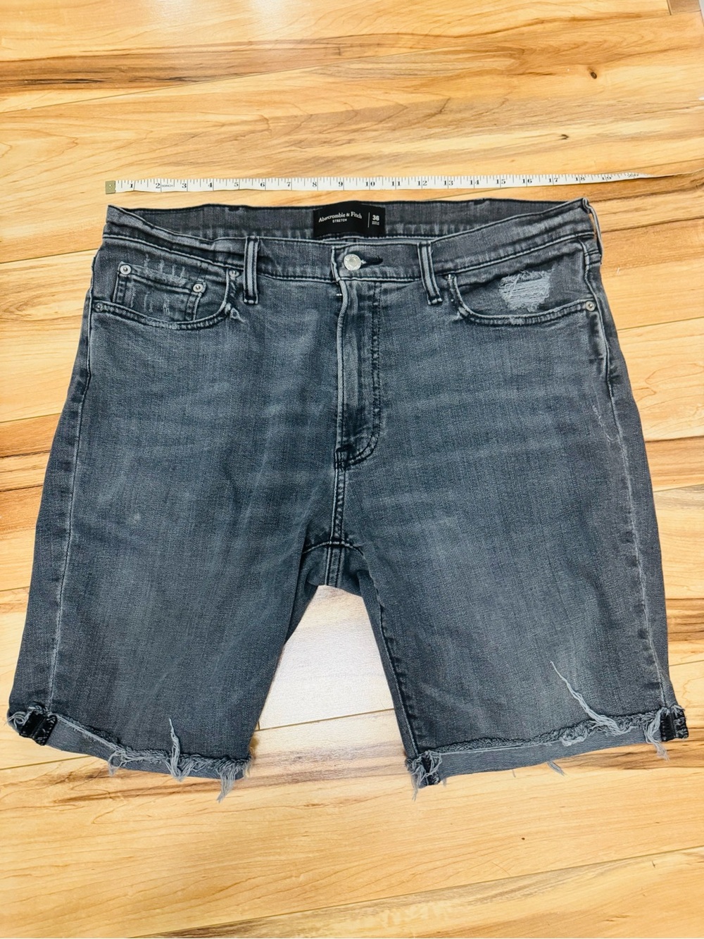 Abercrombie & Fitch Men's Distressed Charcoal Denim Shorts